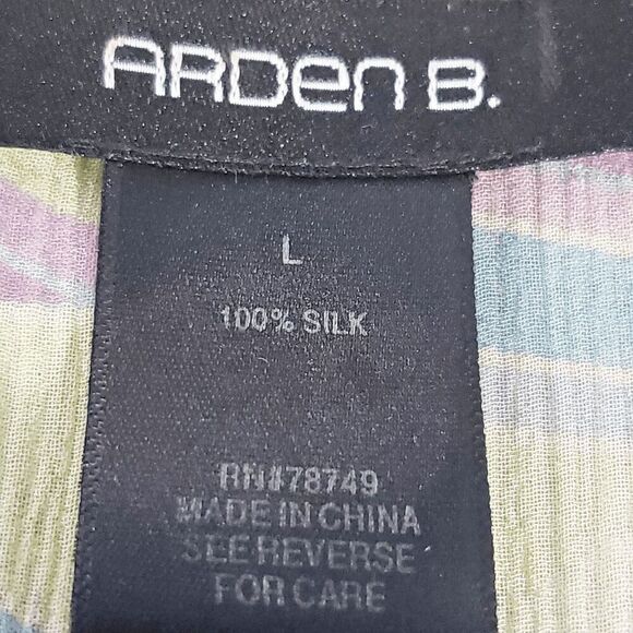 Arden B Purple Green 100% Silk Button Front Top Size L - Picture 4 of 7